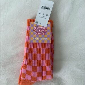 Ascot and Hart Pink and Orange Checkered Socks